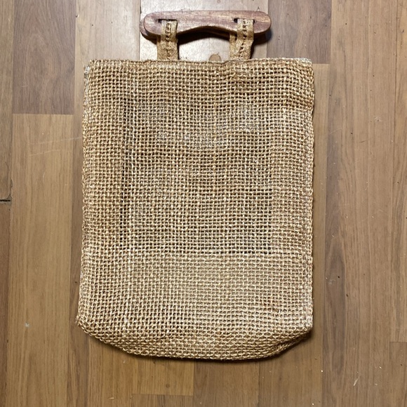 Vintage Raffia Tote with Wooden Handles - Picture 2 of 5